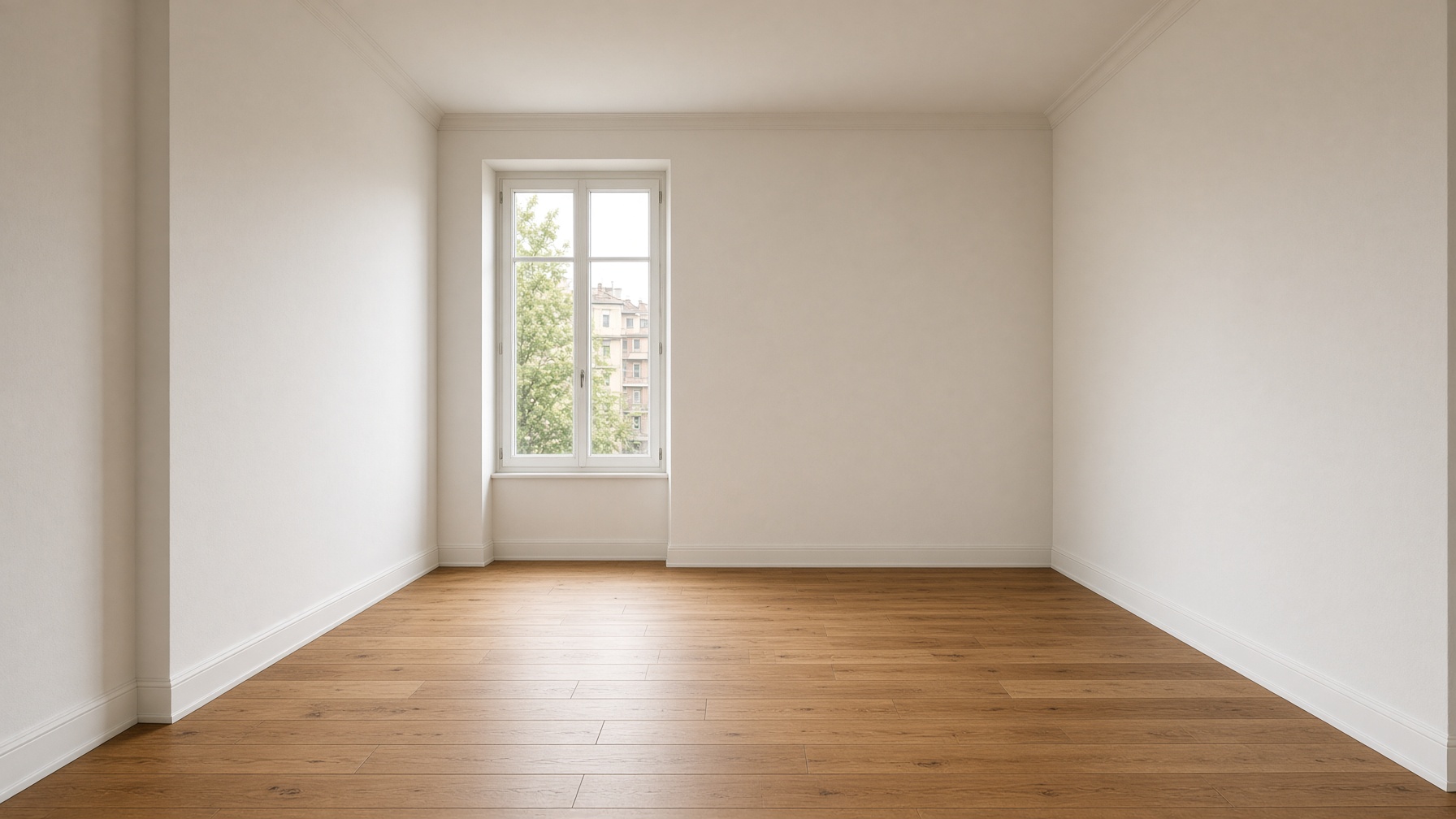 Habitación con paredes recién pintadas